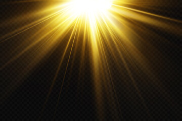 Fototapeta na wymiar Light effect. Golden bright star, yellow sun. Starlight.