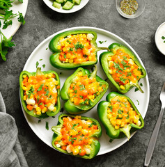 Baked green bell peppers