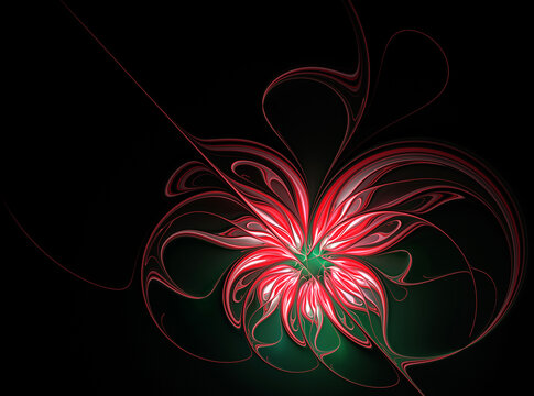 Abstract fractal red flower on black background