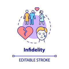 Infidelity concept icon. Cheating partner in marriage. Divorce reason abstract idea thin line illustration. Isolated outline drawing. Editable stroke. Roboto-Medium, Myriad Pro-Bold fonts used