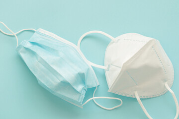 white ffp2 mask and blue medical mask