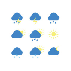 Obraz premium Weather signs icon, weather forecast set. Vector illustration eps 10.