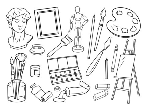 Vector art tools sketch. set hand drawn vector artist s supplies