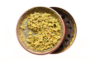 Grinder with cannabis , Marijuana buds