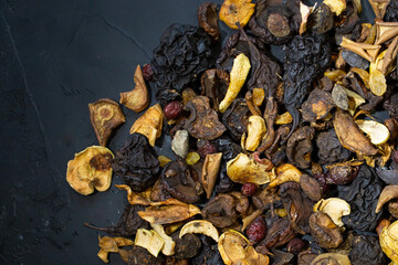 Dry dried fruit pear apple apricot rosehip background