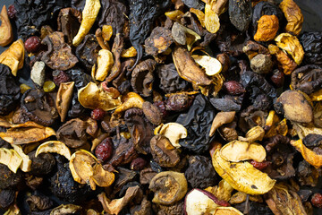 Dry dried fruit pear apple apricot rosehip background
