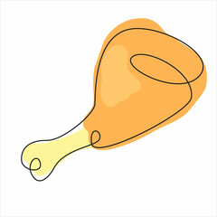 Colorful cartoon design fried chiken cketch. Vector illustration isolated on a white background. Continuous outline doodle