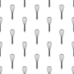 Whisk Seamless Pattern On A White Background. Kitchen Utensil Theme Vector Illustration