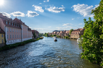 Fototapeta premium View on the river Regnitz from the old town hall of Bamberg