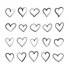 Set of hearts drawn by hand. Isolated on white background.