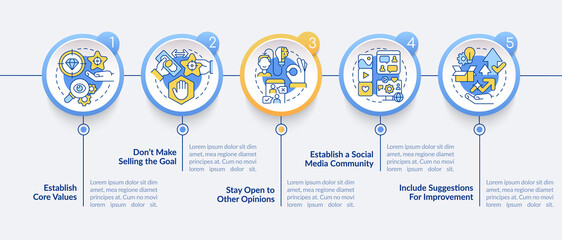 Ways to establish transparency circle infographic template. Data visualization with 5 steps. Process timeline info chart. Workflow layout with line icons. Lato-Bold, Regular fonts used