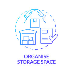 Organise storage space blue gradient concept icon. Warehouse for delivery business abstract idea thin line illustration. Isolated outline drawing. Roboto-Medium, Myriad Pro-Bold fonts used