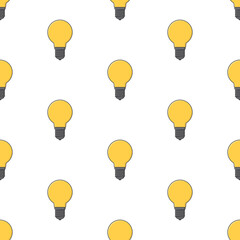 Light Bulb Seamless Pattern On A White Background. Yellow Lamp Theme Vector Illustration