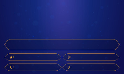 Question and answers template from TV game. Test and quiz concept. Quiz game in tv. Gradient background of blue and azure color. Four answers for knowledge exam.