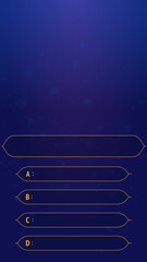 Vertical phone quiz app. Question and answers template from TV game. Test and quiz concept. Quiz game in tv. Gradient background of blue and azure color. Four answers for knowledge exam.