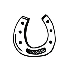 Hand drawn vector line horseshoe. Lucky horseshoe icon 