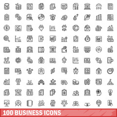 100 business icons set, outline style