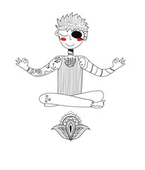 Ragazzo felice che fa yoga e meditazione