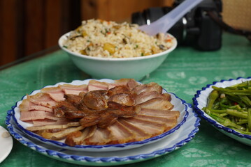 smoked meat traditional food in Yunnan, Lijiang, Naxi style