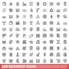 100 business icons set, outline style