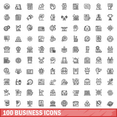 100 business icons set, outline style