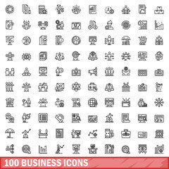 100 business icons set, outline style