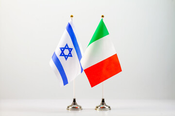 State flags of Israel and Italy on a light background. Flags of states.