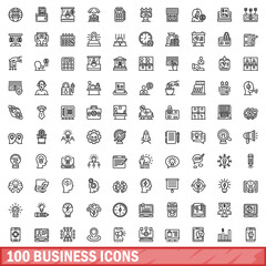 100 business icons set, outline style