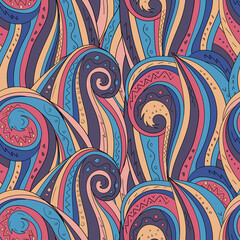 Seamless background with abstract waves. Freehand illustration