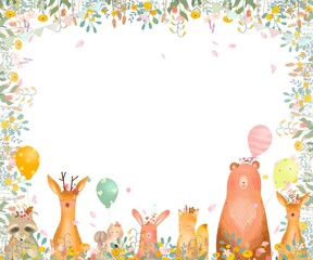 かわいい春の北欧風花柄と動物のパターンイラスト素材 Animal Poster Anim Melchi