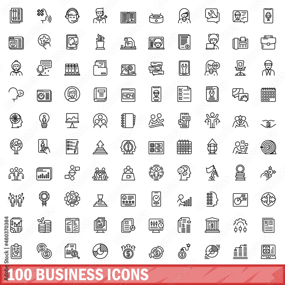 Canvas Prints 100 business icons set, outline style - Canvas Prints
