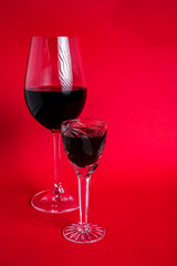 Glasses of red wine. Copy space for your text.