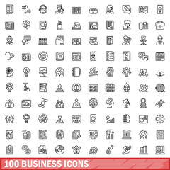Fototapeta na wymiar 100 business icons set, outline style