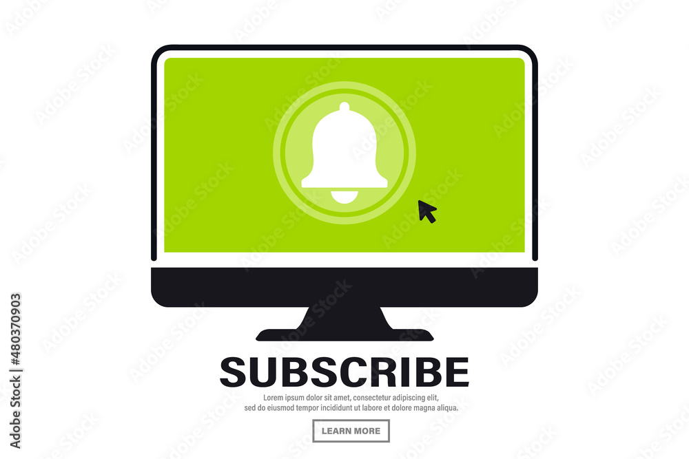 Fototapete laptop computer screen showing subscribe button. subscribe button to channel or blog with cursor. so