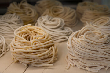 Fresh hand made organic italian pasta closeup