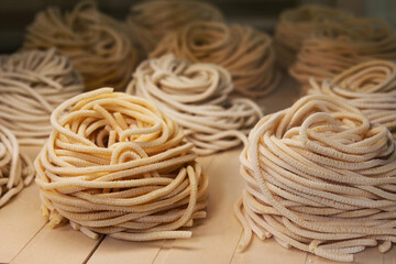 Fresh hand made organic italian pasta closeup