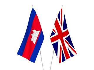 Fototapeta na wymiar Great Britain and Kingdom of Cambodia flags