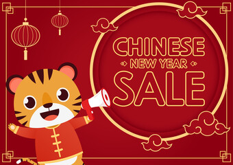 Fototapeta na wymiar Chinese new year sale poster. Happy Chinese new year 2022. Chinese New Year Sale Promotion Template. Sale tag vector.