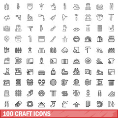 100 craft icons set, outline style