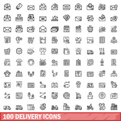 100 delivery icons set, outline style
