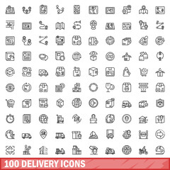 Fototapeta na wymiar 100 delivery icons set, outline style