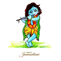 Happy Janmashtami festival of India lord krishna card design