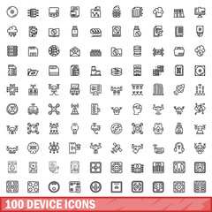 Obraz na płótnie Canvas 100 device icons set, outline style