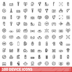 100 device icons set, outline style