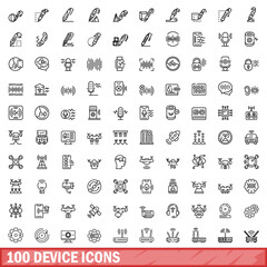 100 device icons set, outline style