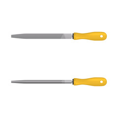 Realistic file for metal. File flat and triangular shape on white screen. Vector illustration.