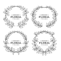 Doodle circular floral decorative frame set design