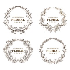 Hand drawn circular ornaments floral frame set