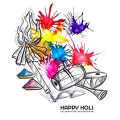 Beautiful happy holi sketch celebration card background