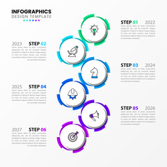 Infographic template with icons and 6 options or steps. Connected gears